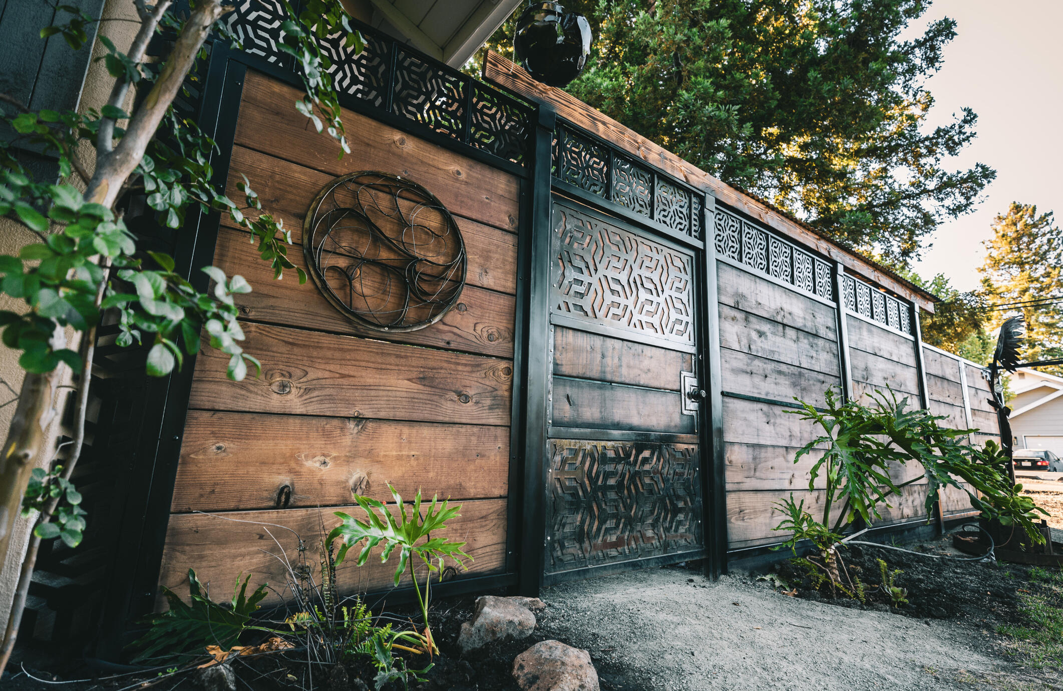 Sacred Geometry pattern redwood fence